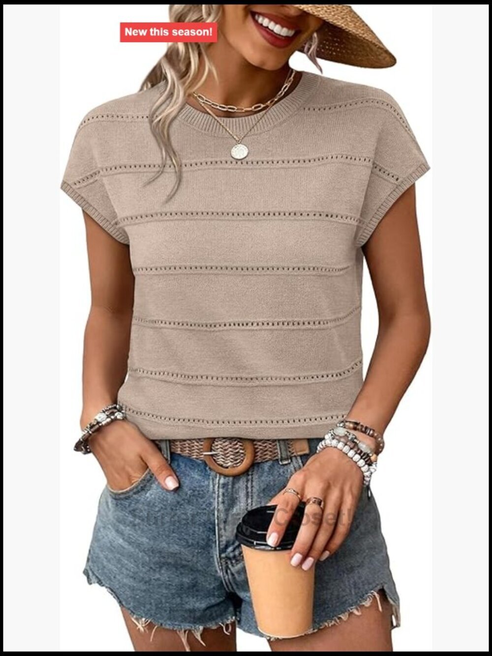 Lightweight Cap Sleeve Hollow Out Knit Sweater Pullover Casual